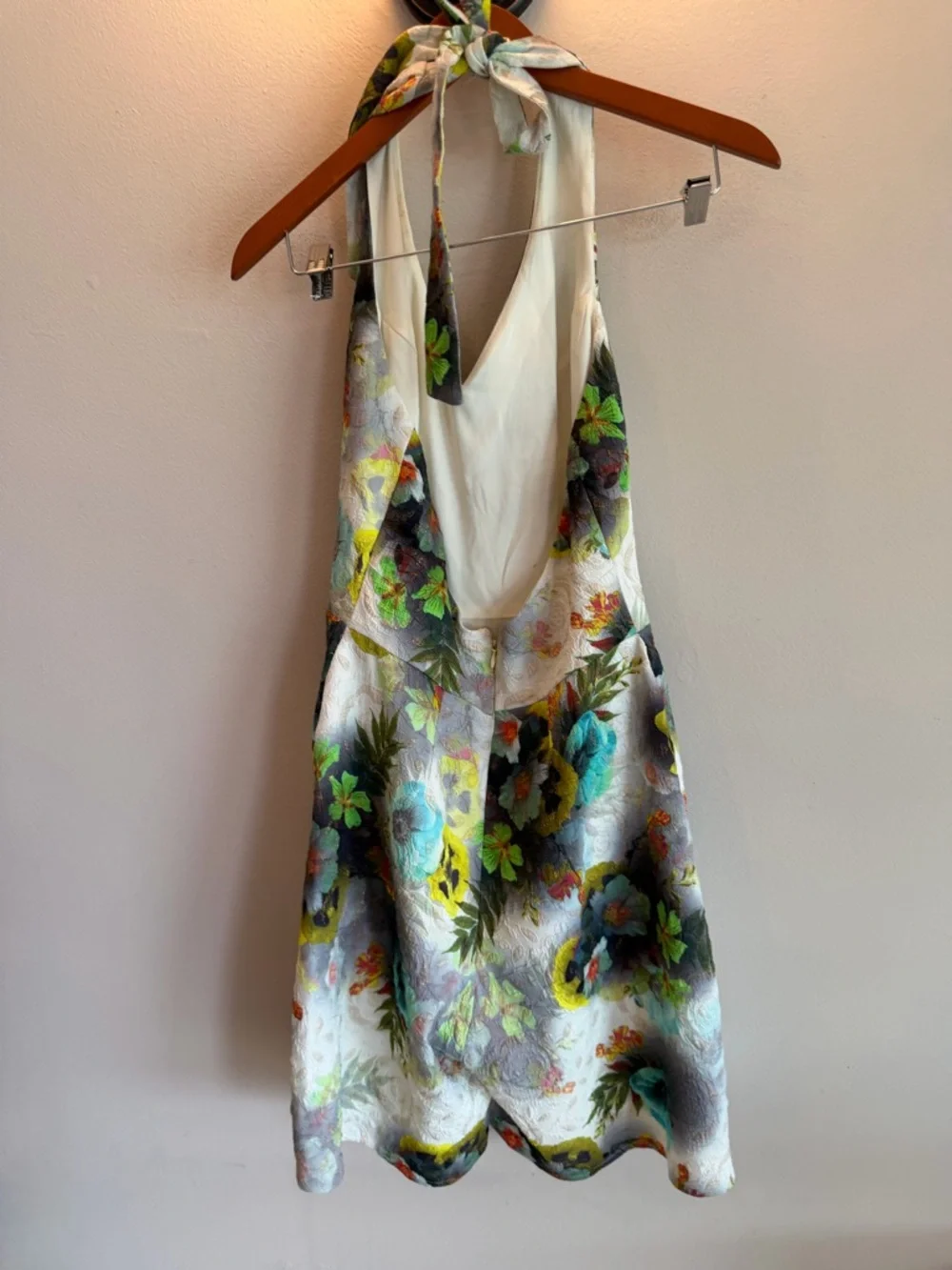 Alberto Makali Floral Halter Romper Jacquard Open Back Multi Color Womens Large‎